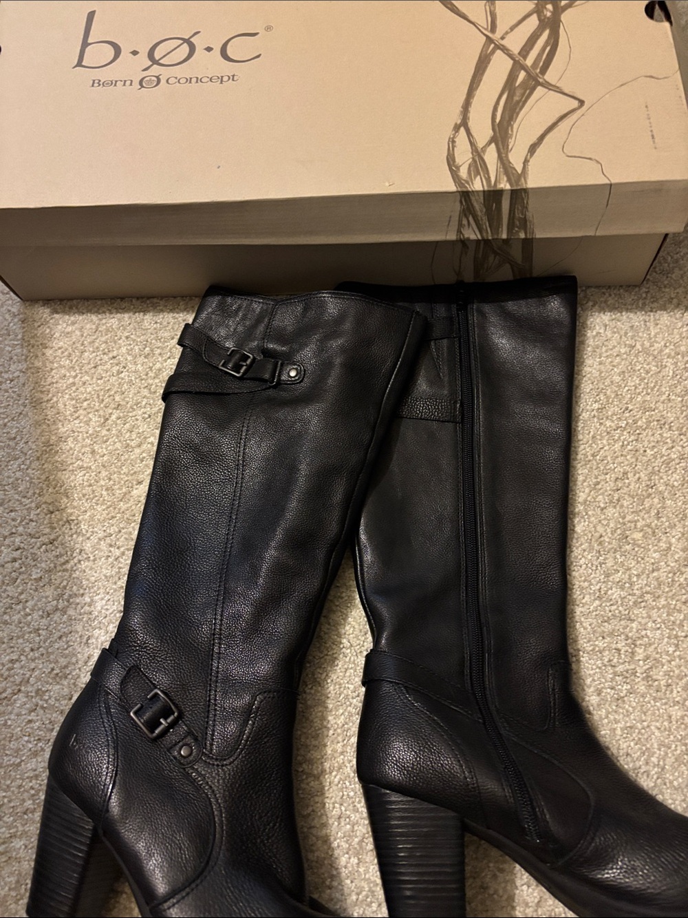 b.o.c. Black Leather Tall Buckle Riding Boots